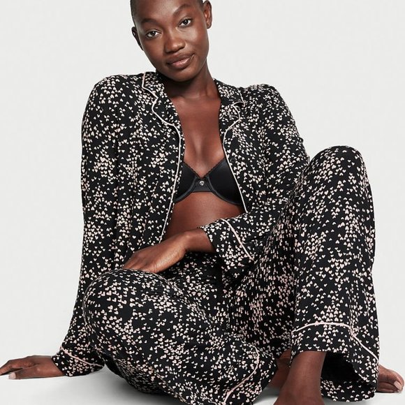 VS XXL Reg 30" Inseam Modal PJ Set Black with Hearts So Comfy! PJ P.J. pjs NWT - Picture 5 of 8